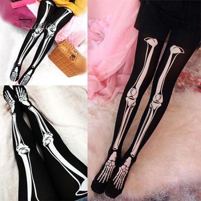 Womens Black Skeleton Tattoo Socks Pantyhose Stockings Tights Leggings