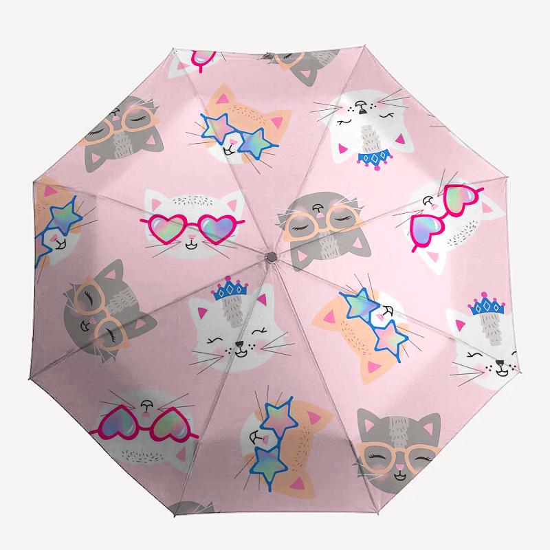 1pc Cute Cats with Glasses and Crowns Pattern Umbrella with Plastic Handle,Compact & Stylish,Cartoon Pattern,Outdoor UmbrellaPT500