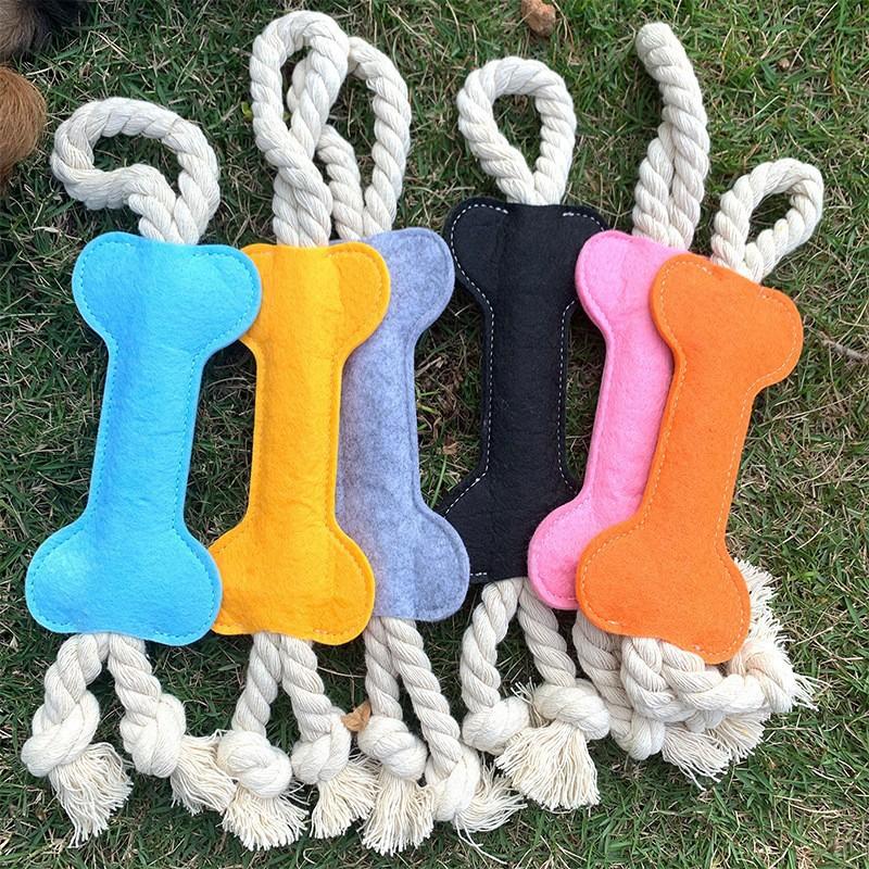 Durable Felt Bone Rope Dog Toy, Interactive Tug-of-War Pet Chew Toy for Puppy, Teething Toy for Small Medium Dogs