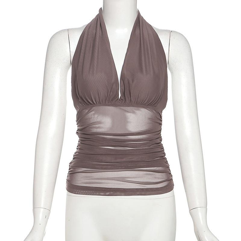 European and American style summer new women's clothing fashionable and sexy perspective backless large V-neck neck sling vest