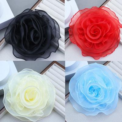 Handgjord brosch med rosblomma, flerlagers garn organza, flerlagers blommig brosch för kvinnor