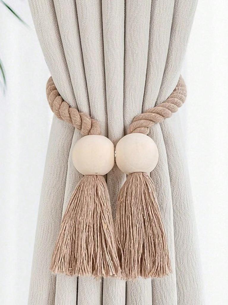 Magnetic Window Curtain Tiebacks Simple Wooden Tassel Curtain Buckle Curtain Holdback Suitable For Bedroom Living Room Kitchen Home Decoration