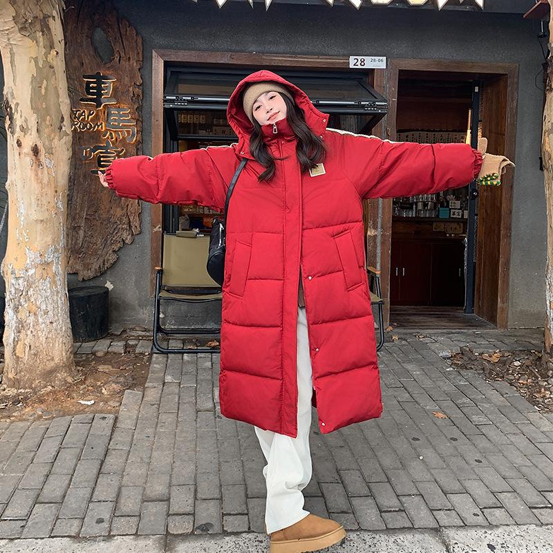 Down cotton clothes women's medium and long season over knee long jacket loose tide