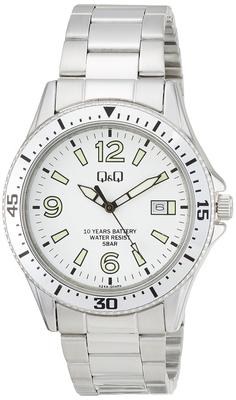 Orologio da uomo Citizen Analogico Batteria Data Metallo Bianco Q&Q, Durata 10 Anni, Impermeabile, Display, Cinturino, A24A-004PK,