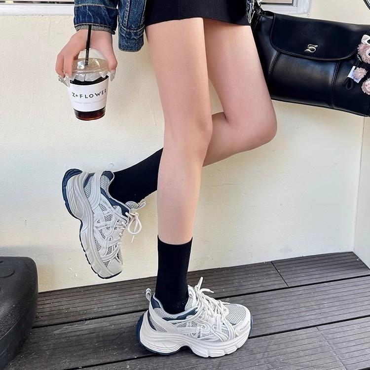 Cowhide version~ genuine leather thick-soled silver dad shoes spring new versatile retro sports and leisure shoes mesh breathable