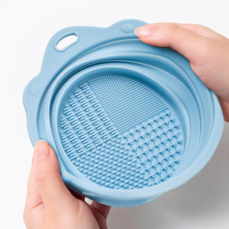 Foldable Silicone Makeup Brush Cleaner Bowl - Portable Cleaning Tool for Brushes, Powder Puffs, and Sponges