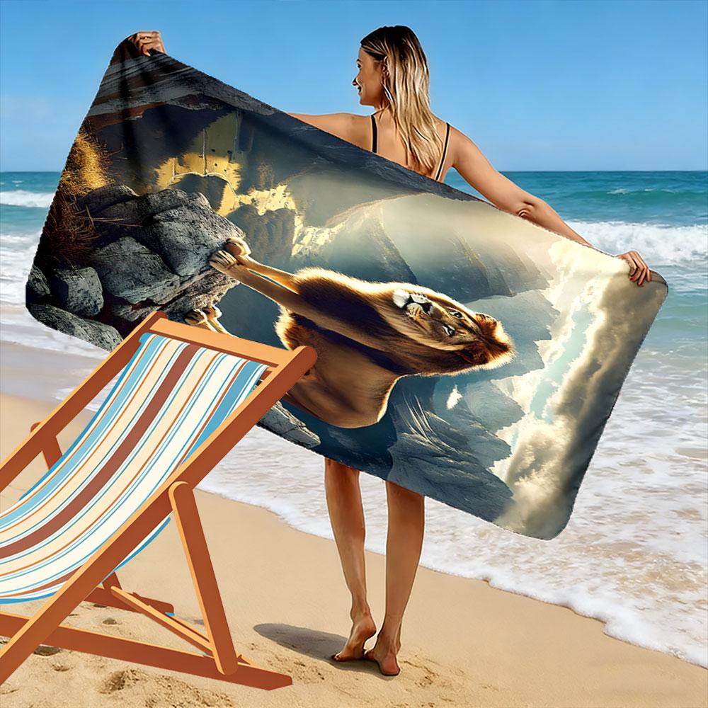 Majestic Lion On Mountain Landscape Patterned Beach Towel Quick Dry Perfect for Travel Outdoor Sports Jogging the Beach and Swimming