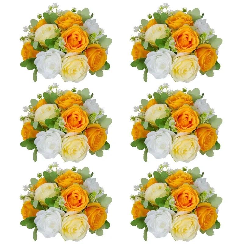 6Pcs Artificial Flowers Centerpiece Table Decorations Rose Ball for Weddding Floral Arrangements Bouquet for Party Home Decor