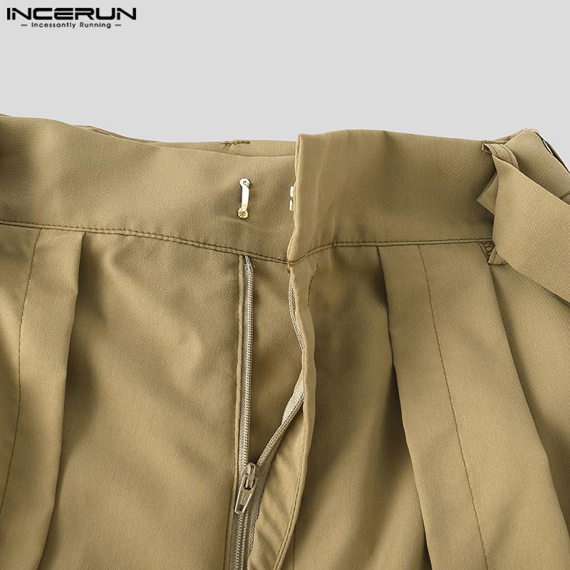 INCERUN Men Zip-up High Waist Double Layers Casual Long Wide Legs Pants Trousers