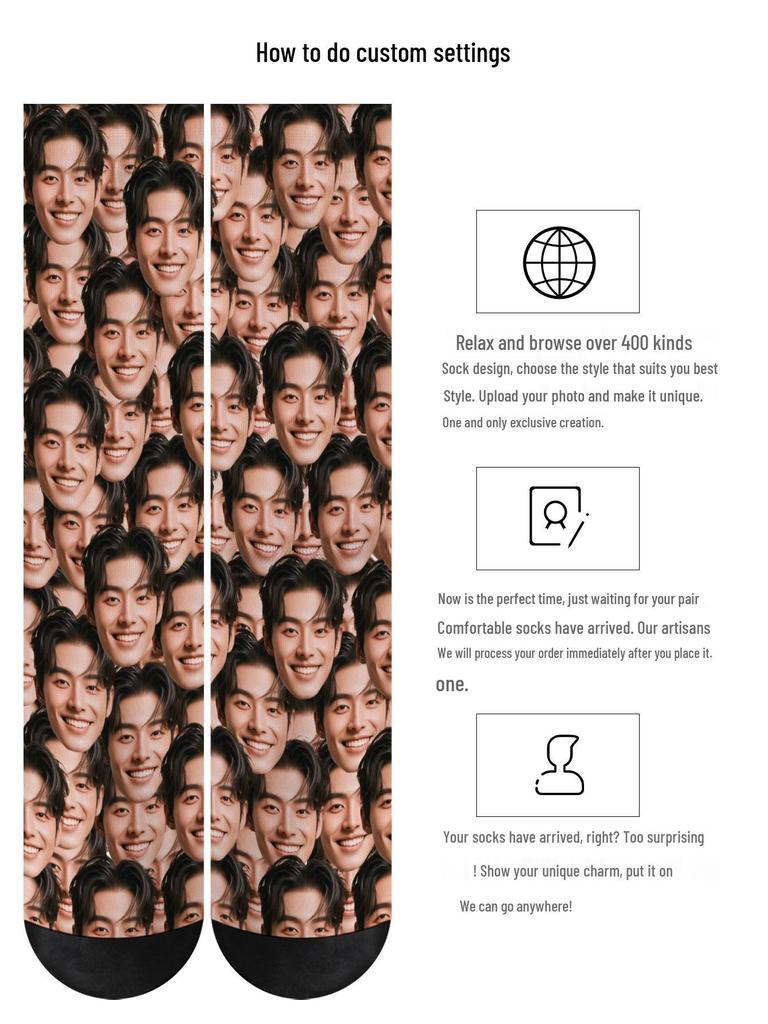3D Face Print Socks – Personalized Christmas Gift, Polyester, Full 360° Design