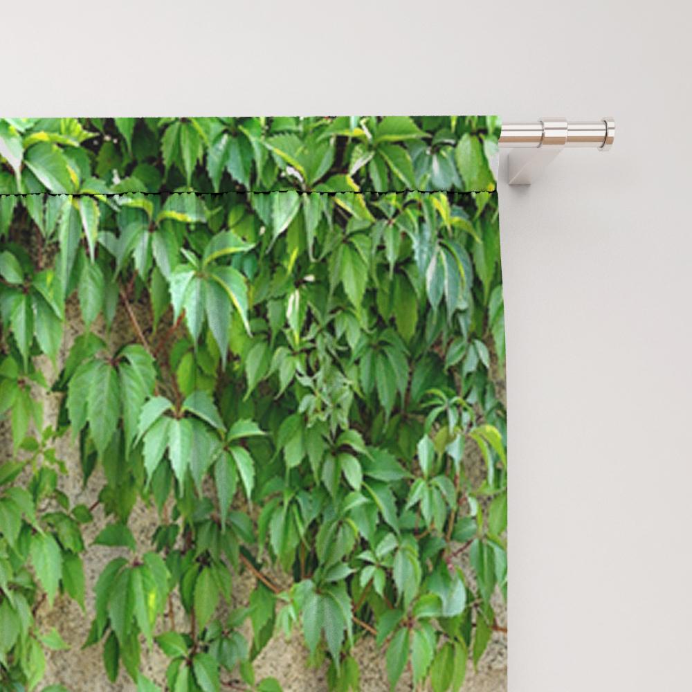 2Pc Home Decoration Curtains, Green Leaf Plant Background Wall, Modern Printed Curtain With Pole Bag, Kitchen, Coffee Shop