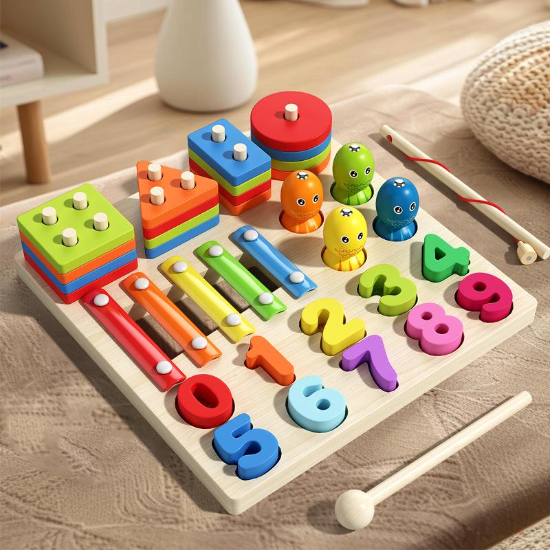 Wooden Magnetic Fishing & Shape Pairing Educational Toy Set for Kids