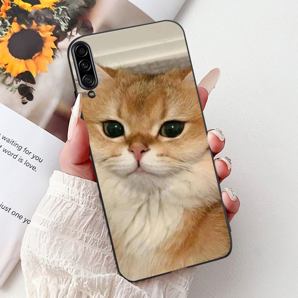 For Samsung Galaxy A90 5G Phone Case For Samsung A90 5G SM-A908B Elegant Floral Cat Painted Black Silicone Soft TPU Cases