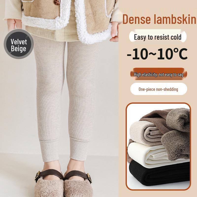 

Зимові колготки для дівчаток з натуральної вовни ягняти - З начосом з флісу, Щільні базові штани, Однотонні M 100-115 cm