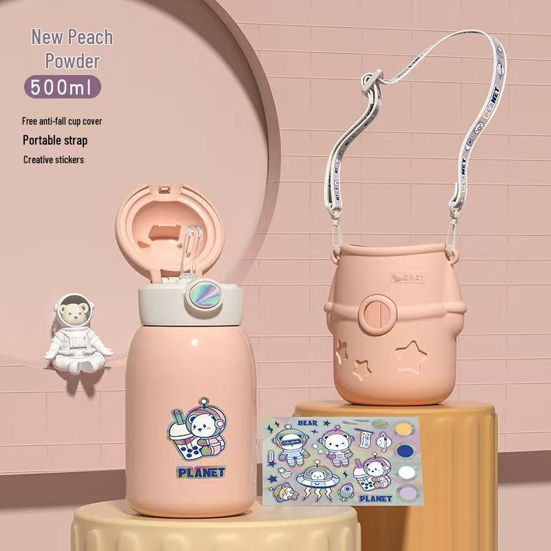 Adorable Pet-Inspired Girls' Thermos Cup - 316 Stainless Steel, Large Capacity, with Straw