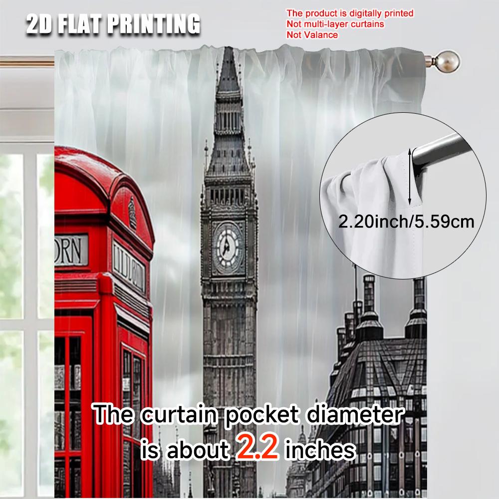 2pcs   Curtain Popular  print London Telephone Booth Polyester (without rod) Room Decor Perfect for Study   Living Room   Kitchen