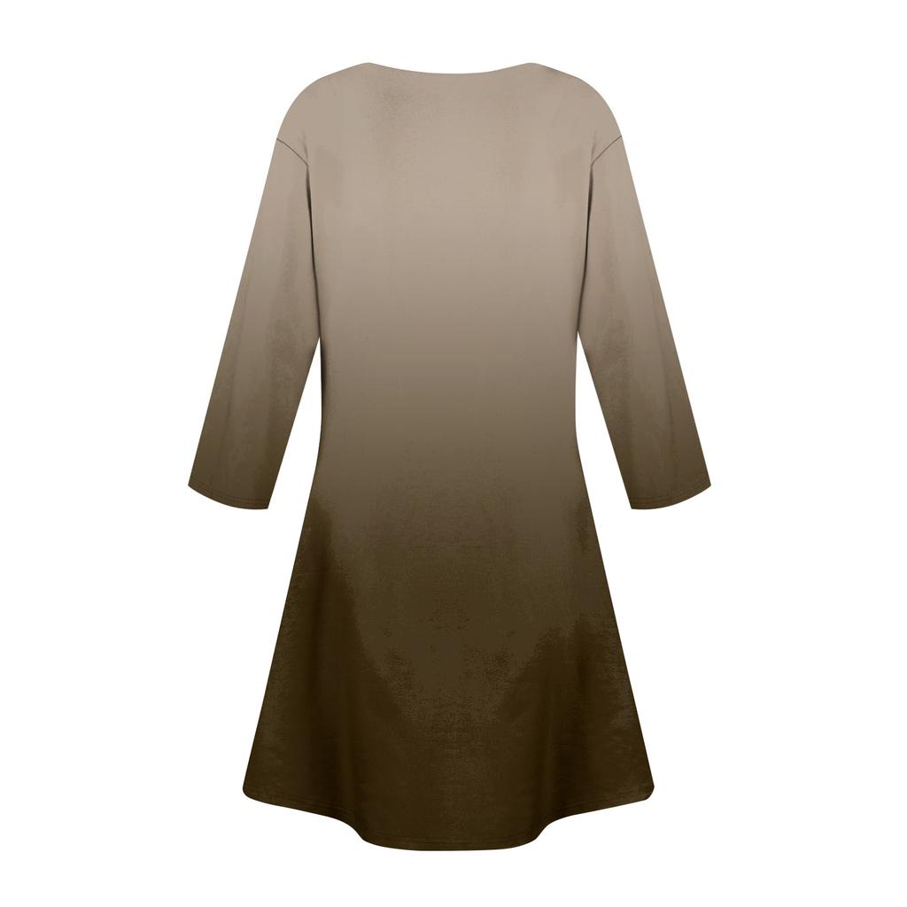Women's Summer Dress Loose V Neck Three-quarter Sleeve Sundress With Pockets Dress