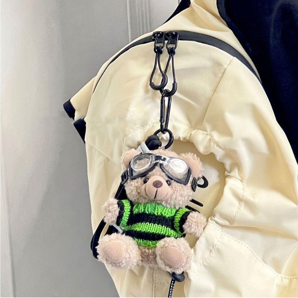 Creative Key Chain Pilot Bear Keychain Stuffed Animal Bag Pendant Plush Key Ring Cartoon Decoration Gift Jewelry