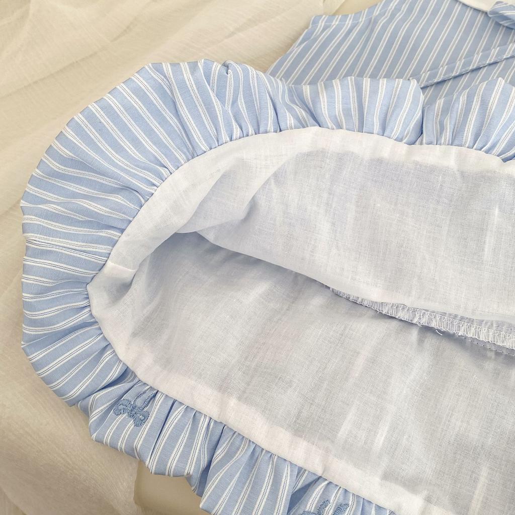 Summer Girls Striped Sleeveless Dress College Bowknot Embroidered Bubble Vest Dress For Baby Toddler