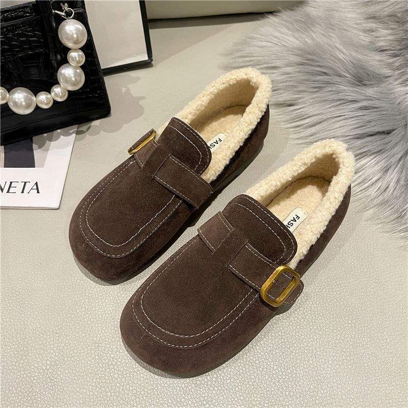 

Жіноче взуття Birkenstock 2025 Взуття Doudou зимове оксамитове тепле ліниве на одному педалі ретро м яка підошва пухнасте бавовняне взуття 35 коричневий