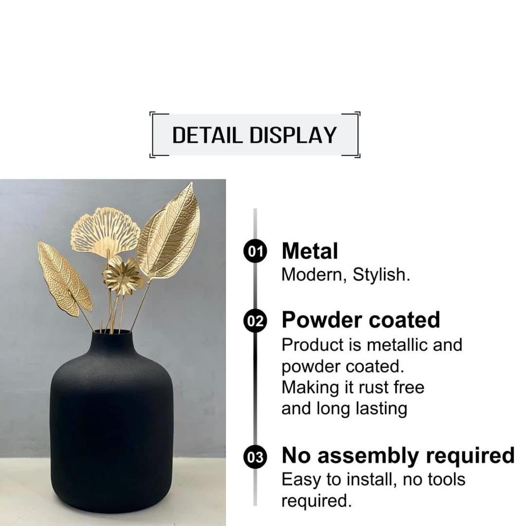Metal Flower Vase for Home Decor and Living Room Vintage Decor Antique Decor and Vase for Home Décor |Textured Black (Medium)