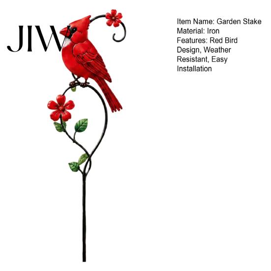 Outdoor Metal Yard Art Red Bird Garden Stake, Spring Accents Flower And Ornament for Patio Lawn Pathway Memorial Site Tribute Stakes