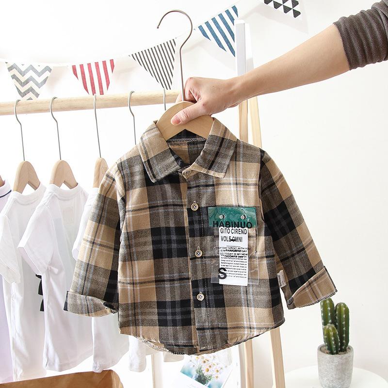 Chemise à carreaux à manches longues boutonnée pour enfants, garçons et filles, printemps, automne