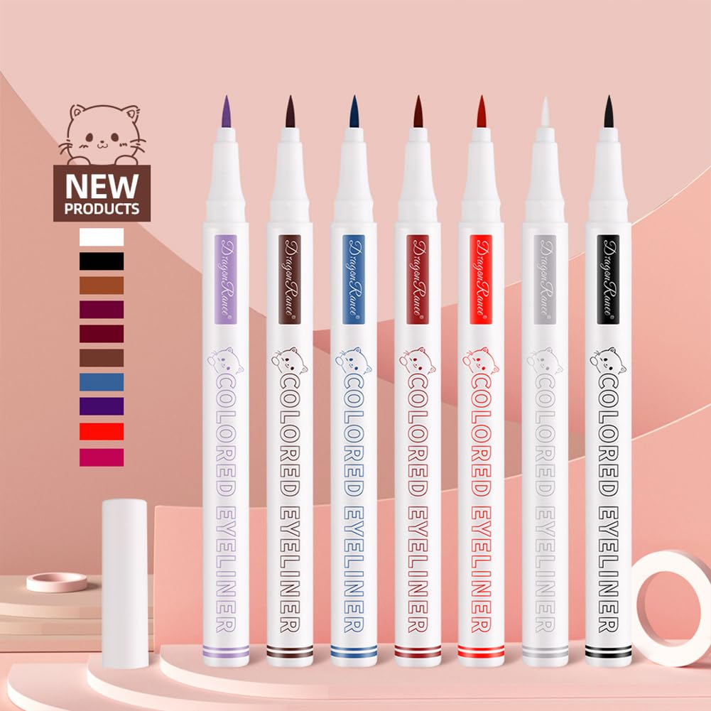 Waterproof Liquid Eyeliner Pen for Beginners and 10 Colors Available In and Bags Wine Cute, Long-lasting Women. Black, White, Ultra-fine Under-eye