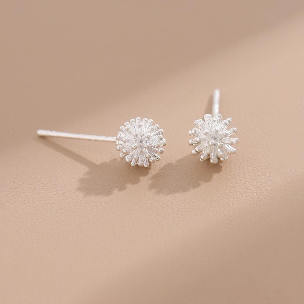 Korean Dandelion Flower Sterling Silver Stud Earrings for Women
