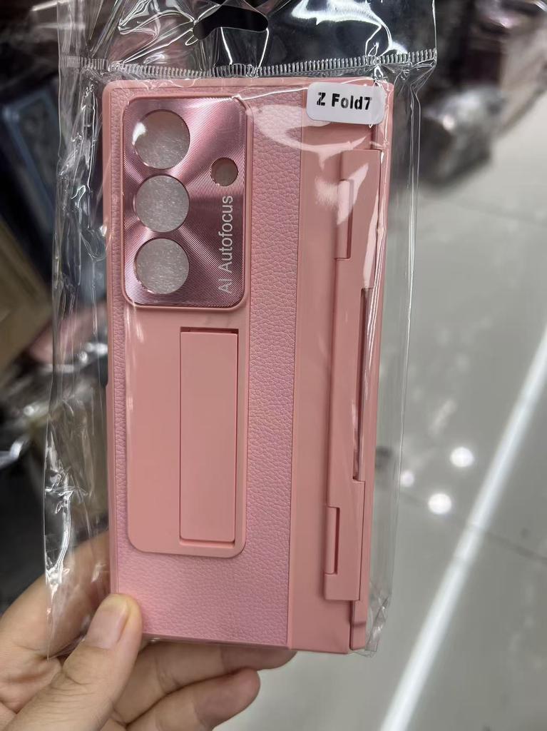 Full Protection Hinge Case for Samsung Galaxy Z Fold8 Ultra / 7 6 5 4 3 Plating PC+Leather Tempered Film Folding Kickstand Cover