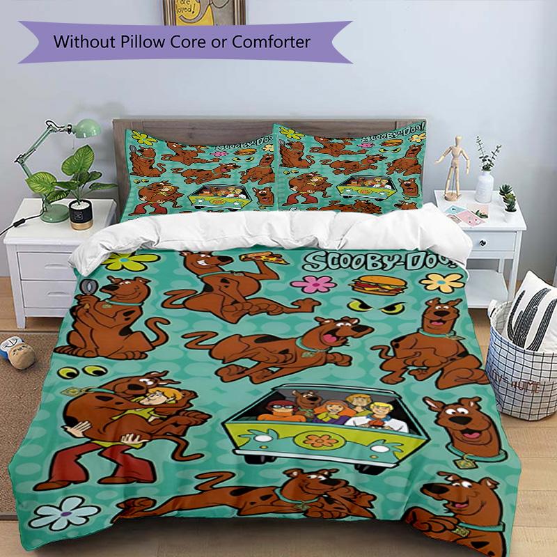 3pcs Duvet Cover Set (1*Duvet Cover + 2*Pillowcase, Without Core), Scooby Print Bedding Set, Bedroom Decor, All‑Season, Birthday Gift
