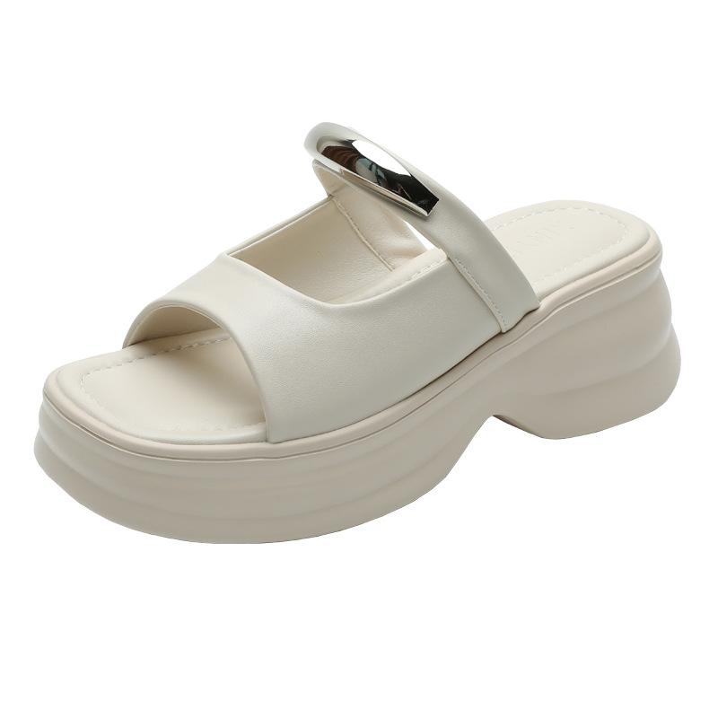 Thick-soled slippers women's summer new light luxury 2025 women's shoes cool slippers wear retro open-toed muffin bottom slippers women