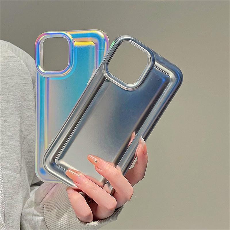 Korean Luxury Shell Pattern Square Phone Case For Iphone 14 13 12 11 Pro Max Lovely Laser Plain Shockproof Soft Back Cover Funda