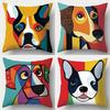 Printed Pillow Covers Featuring Dog Head Design Composed of Vibrant Geometric Shapes Artistic Contemporary Home Decor Pillowcase