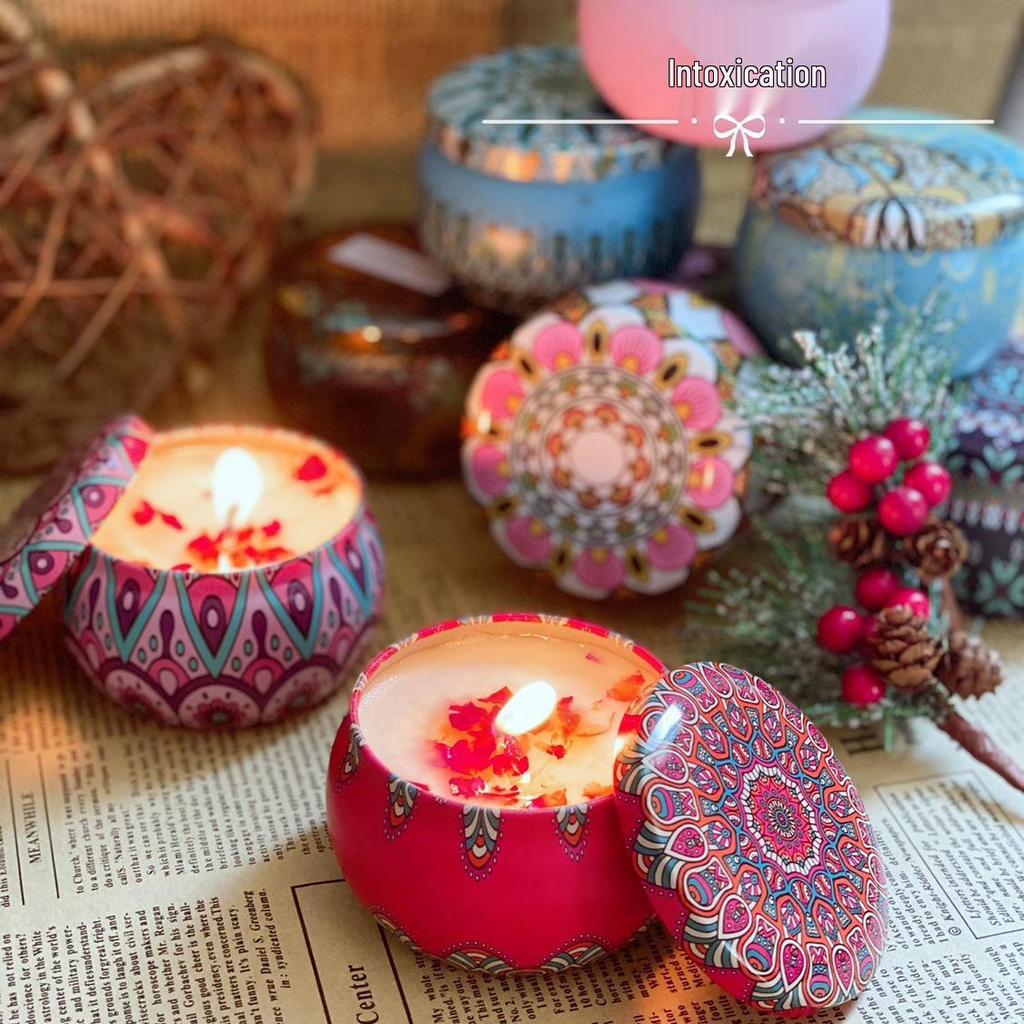 Scented Candle Tin with Dried Flowers - Long-Lasting, Romantic Fragrance for Bedroom & Home Odor Removal