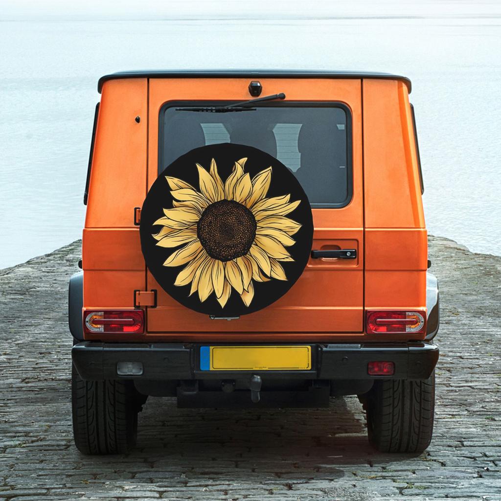 1pc Sunflower Print Printed Car Tire Cover, Universal Stylish Spare Wheel Protector, Perfect Fit Easy Installation. Ideal For Da