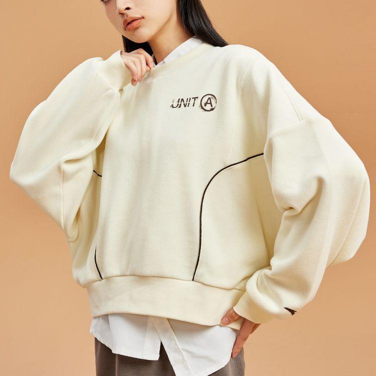 Anta Training Series Solid Color Round Neck Letter Printed Long Sleeve Sweatshirt Women sweatshirt Light-Cloud-White 962247711-3