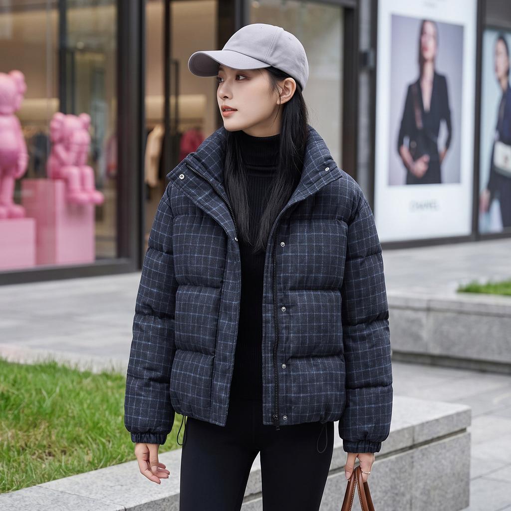 Winter new plaid cotton clothes women's short thickened warm stand-up neck cotton-padded clothes jacket loose casual bread clothes