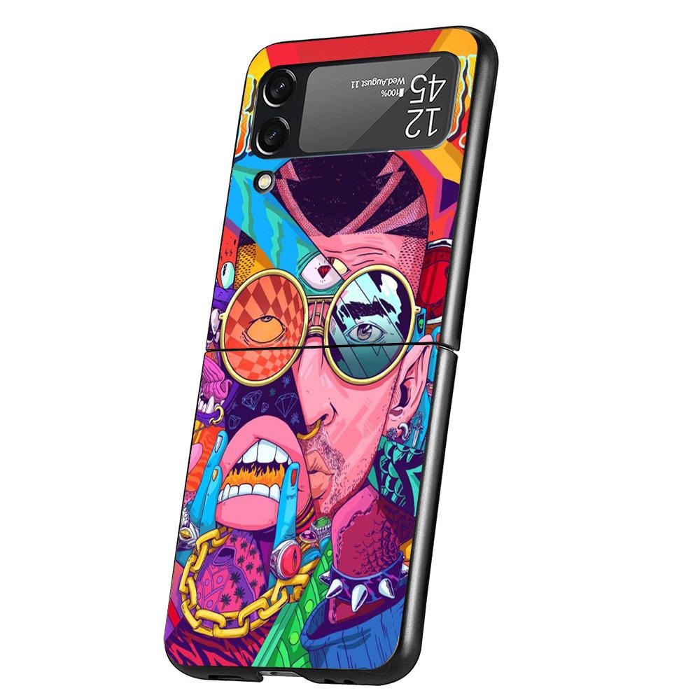 Bad Bunny Heart Case Phone Cover for Samsung Galaxy Z Flip 6 5 4 3 5G ZFlip6 ZFlip5 ZFlip4 ZFlip3 Black Hard Trend Fundas