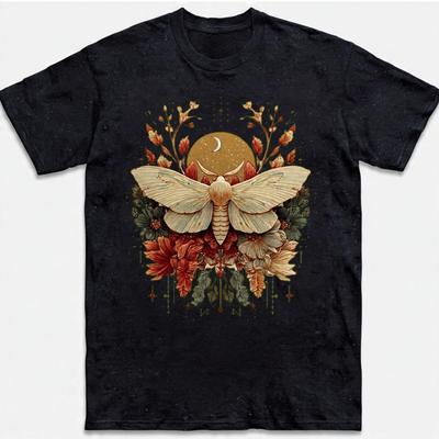 Boho Moth T-Shirt Celestial Moon Phase Insect Nature Botanical Cottagecore