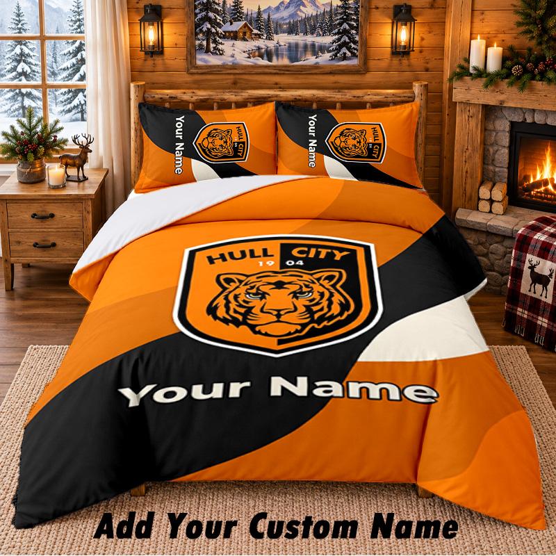 Hull City Pattern Bedding 3Pcs Set Custom Name, Bed Sheet And Pillowcases For Home Bedroom
