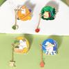 Creative Animal Fishing Food Chain Pins Cute Pretty Cat Rabbit Fox Polar Bear Hedgehog Enamel Brooches For Women Jewelry