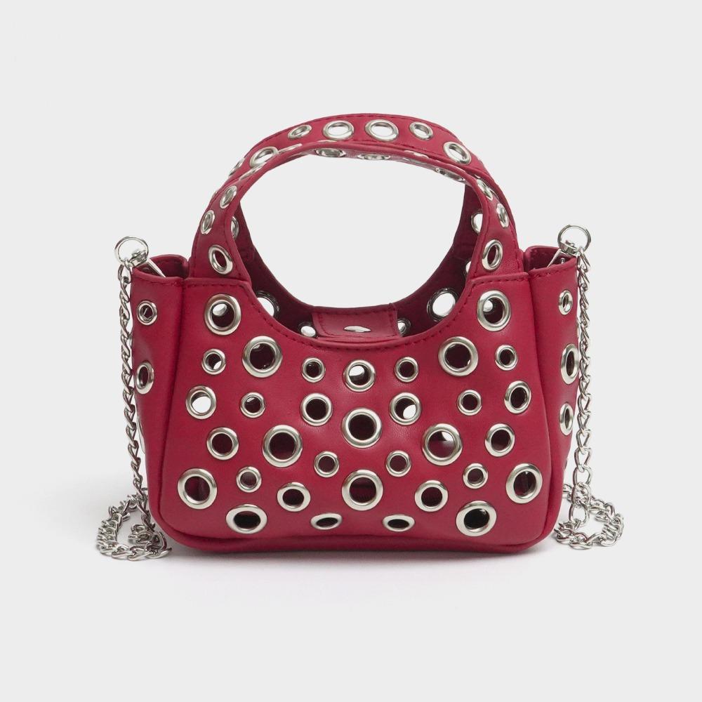 Hollow Rivet Women Handbag Small Size Pu Leather Toiletry Organizer Pouch Chains Shoulder Portable Crossbody Bags Casual Wear