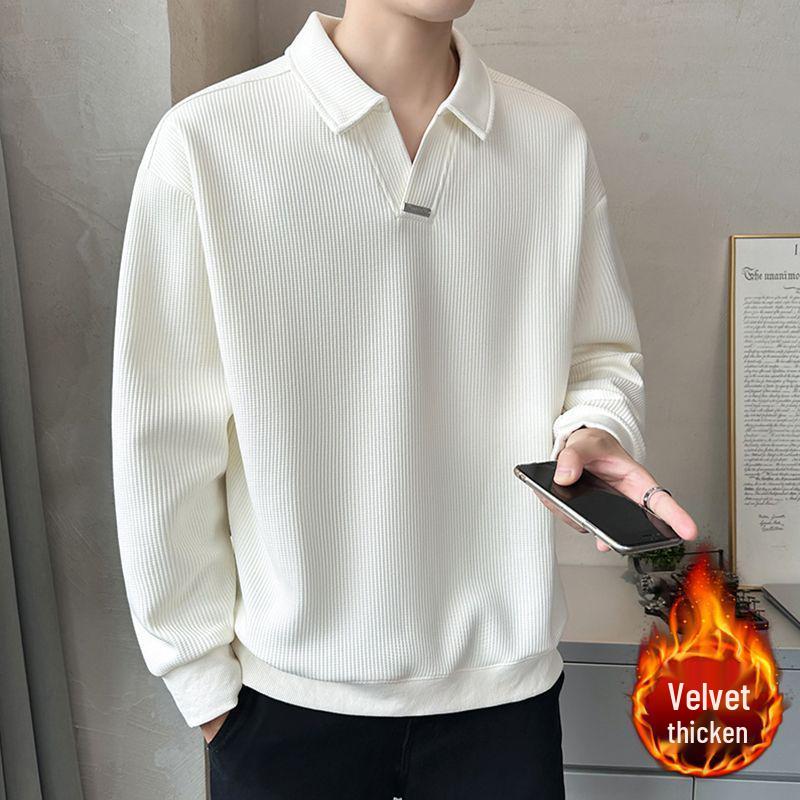 Men's Trendy V-Neck Fleece-Lined Polo Sweatshirt - Autumn/Winter 2025 Collection