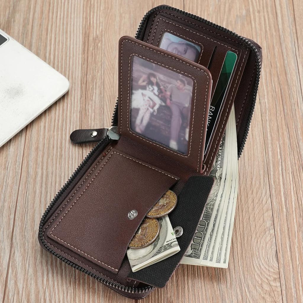 Leder Geldbörse Herren Luxus Herren Portemonnaie Männlich Reißverschluss Kartenhalter mit Münzfach Rfid Geldbörsen Geschenke für Männer Geldbörse