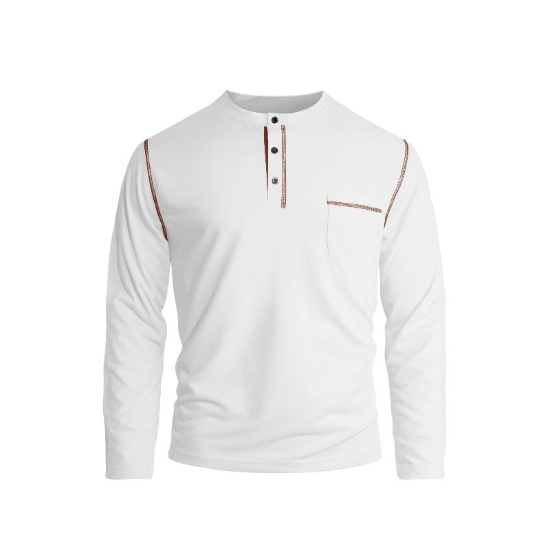 Men's Solid Color Stand Collar Henley Shirt, Long Sleeve Business Casual Sports Top, Spring Summer Daily Versatile Pullover T-Shirt