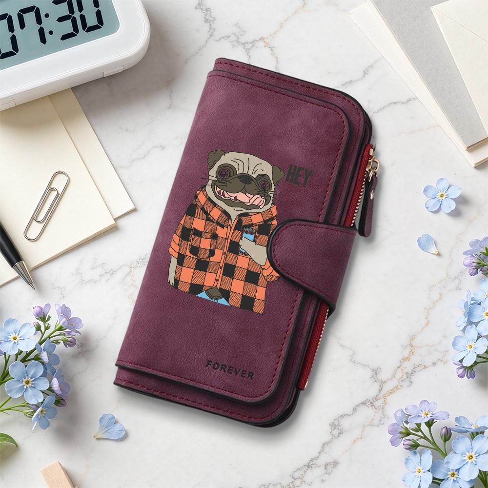 Cute Pug Print Long Wallet Fashion Casual Portable Card Holder Functional Daily Purses