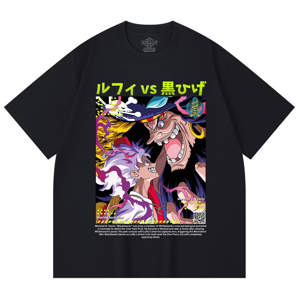 230 Gsm 100% Cotton One Piece V51 Luffy Blackbeard Print Unisex Heavy Cotton T Shirt