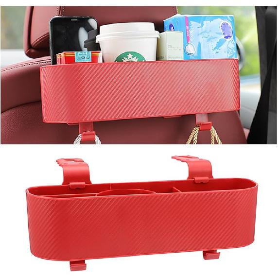 BELOMI Car Headrest Backseat Organizer With Cup Holder, Seat Back Hanging Storage Box With Hooks, Multi-Functional Drink Pocket Food Snack Phone Tray