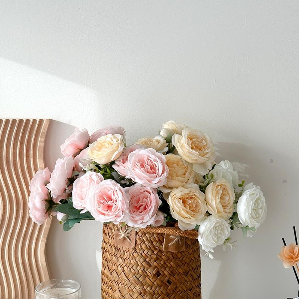 

Silk Cloth Peony Flower Bundle Retro Silk Fake Flower Home Wedding Decoration білий